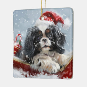 Ornamento De Cerâmica Cão Chin Japonês Natal Festivo