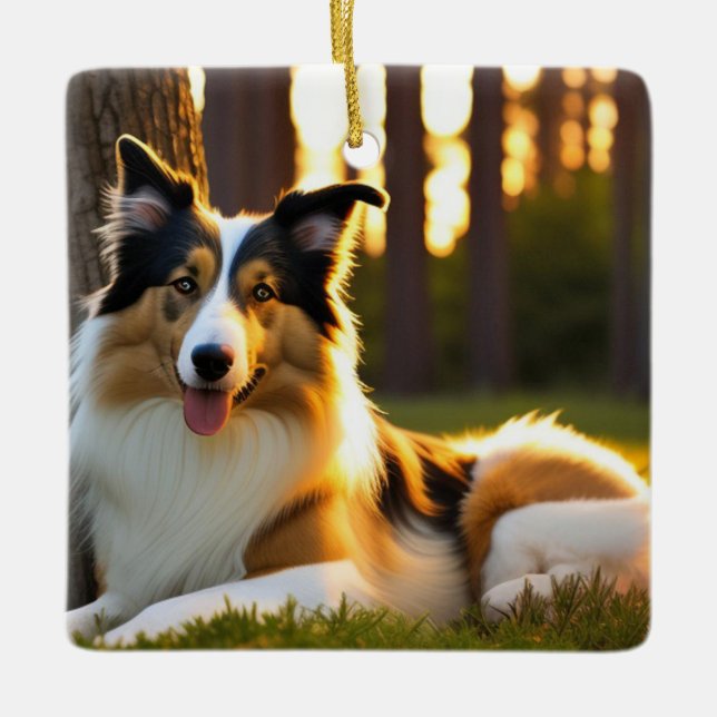 Ornamento De Cerâmica Cão Collie (Frente)