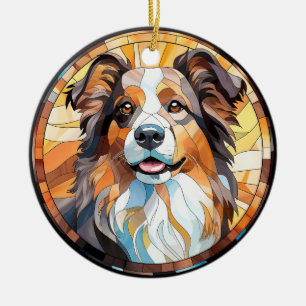 Ornamento De Cerâmica Cão Collie, Borda de Vidro Doce