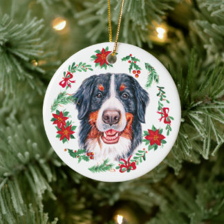 Ornamento De Cerâmica Cão da Montanha Bernese da Watercolor de Natal