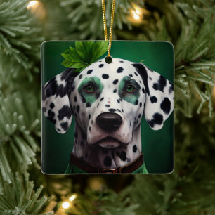 Ornamento De Cerâmica Cão Dálmata vestido para o Dia de São Patrício