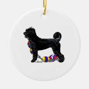 Ornamento De Cerâmica Cão de Água Português em Pé com Linha de Flutuação