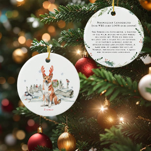 Ornamento De Cerâmica Cão de Aquarela Norueguês Lundehund   Monograma