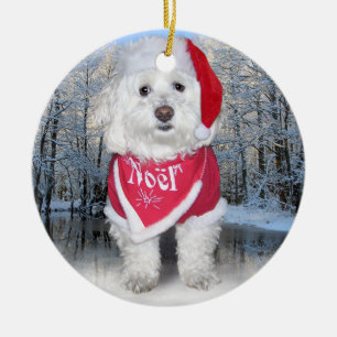Ornamento De Cerâmica Cão de Bichon Frise do Natal