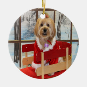 Ornamento De Cerâmica Cão de brinquedo de Shih Tzu do Natal em um