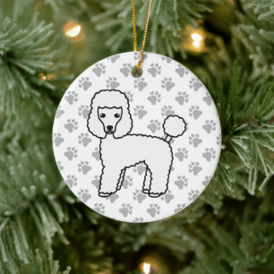 Ornamento De Cerâmica Cão de Cartoon Branco de Poodle