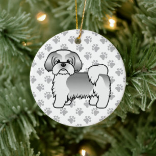 Ornamento De Cerâmica Cão De Cartoon De Silver E White Shih Tzu Cute