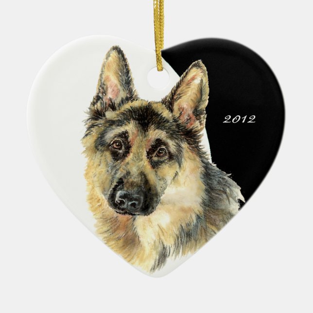 Ornamento De Cerâmica Cão de German shepherd Datado Personalizado (Frente)