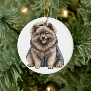 Ornamento De Cerâmica Cão de Keeshond Personalizado
