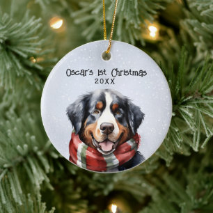 Ornamento De Cerâmica Cão de Montanha Bernês Personalizado
