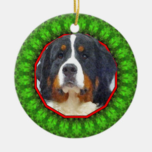 Ornamento De Cerâmica Cão de montanha de Bernese Howliday feliz