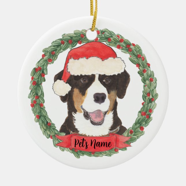 Ornamento De Cerâmica Cão de Montanha Entlebucher Personalizado (Frente)