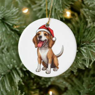 Ornamento De Cerâmica Cão de Natal de Beagle Divertido Personalizado