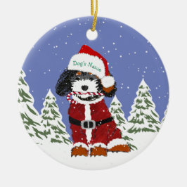Ornamento De Cerâmica Cão de Papais noeis de Bernedoodle Personalizado