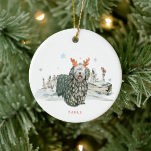 Ornamento De Cerâmica Cão de Pastor Bergamasco Aquarela   Monograma