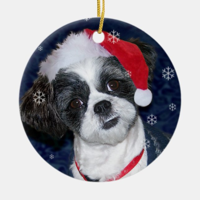 Ornamento De Cerâmica Cão de Shih Tzu do Natal (Frente)