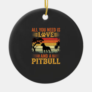 Ornamento De Cerâmica Cão do Amor Pitbull Pôr do Sol Retrô