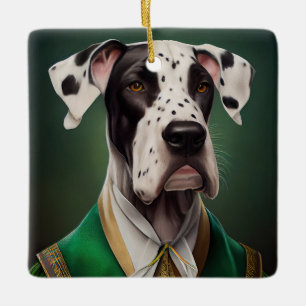 Ornamento De Cerâmica Cão Dogue Alemão vestido para o Dia de São Patríci