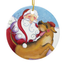 Cão e papai noel/ornamento