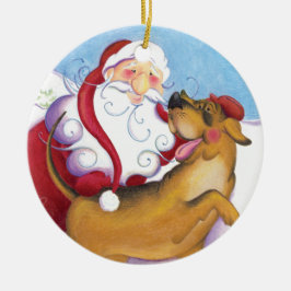 Ornamento De Cerâmica Cão e papai noel/ornamento