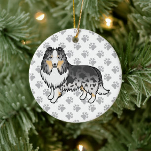 Ornamento De Cerâmica Cão e patas de cartografia de Sheepdog Blue Merle