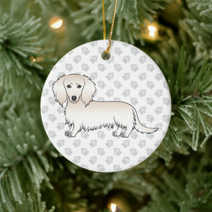 Ornamento De Cerâmica Cão e Texto do Cartoon de Cabelo Longo