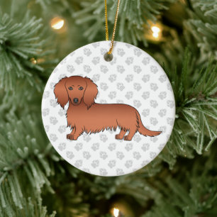 Ornamento De Cerâmica Cão e Texto do Cartoon de Cabelo Longo Vermelho