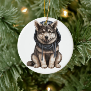 Ornamento De Cerâmica Cão Elkhound Norueguês Personalizado