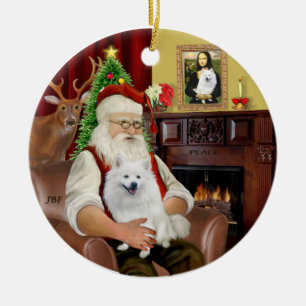 Ornamento De Cerâmica Cão-Esquimó papai noel-americano