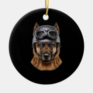 Ornamento De Cerâmica Cão German shepherd, Biker No Capacete De Moto