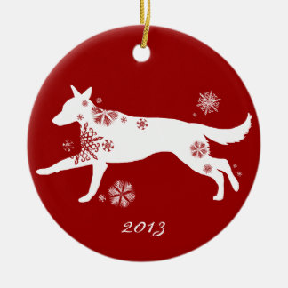 Ornamento De Cerâmica Cão German shepherd Branco Floco de Neve