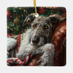 Ornamento De Cerâmica Cão Lobo Hound Natal Festivo