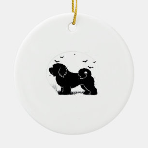 Ornamento De Cerâmica Cão Lowchen � Silhueta da Lua de Halloween Camiset