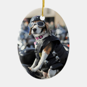 Ornamento De Cerâmica Cão na foto de motocicleta