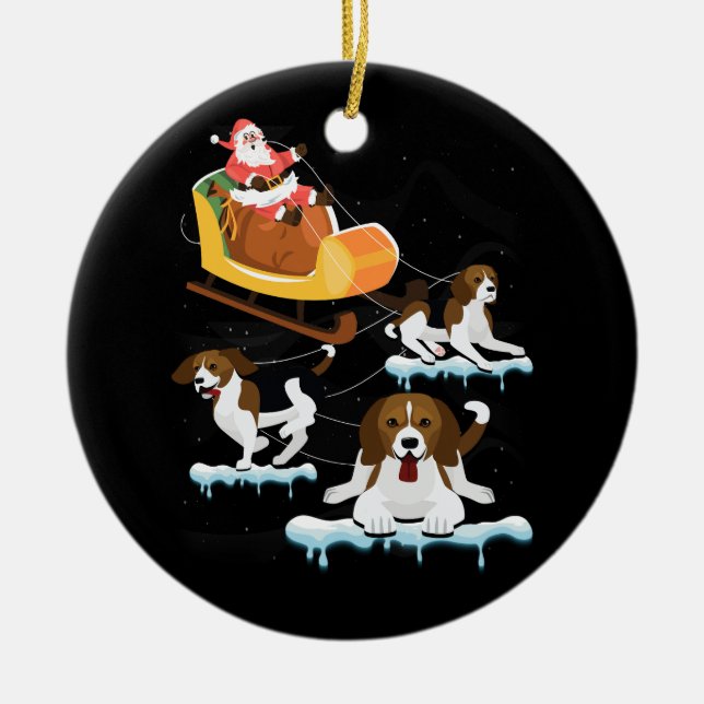 Ornamento De Cerâmica Cão-Papai noel-de-Beagle-Reindeer (Frente)