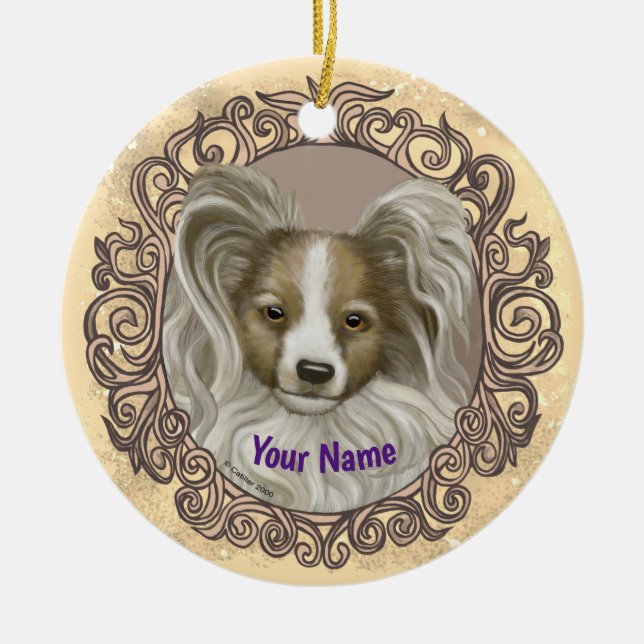 Ornamento De Cerâmica Cão Papillon  (Frente)