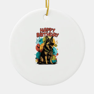 Ornamento De Cerâmica Cão Pastor Alemão Feliz Aniversário Festa Shep Rou