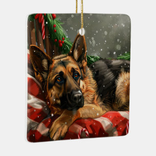 Ornamento De Cerâmica Cão Pastor Alemão Natal Festivo