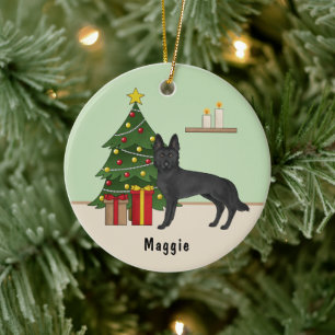Ornamento De Cerâmica Cão Pastor Alemão Preto Árvore de Natal Festiva