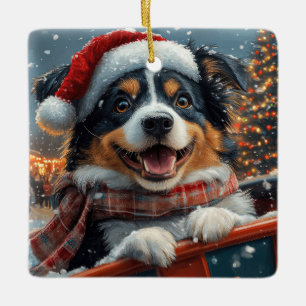 Ornamento De Cerâmica Cão Pastor Australiano Montanha-Russa Natal
