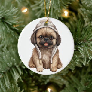Ornamento De Cerâmica Cão Pekingês Personalizado