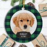 Ornamento De Cerâmica Cão Pet Foto Natal Puppy Xadrez Verde Russo C<br><div class="desc">Decorre a árvore ou envie um presente especial com este adorável ornamento personalizado personalizado de fotos de feriado. Adicione as fotos do seu cachorro e personalize com nome e ano. O ornamento é de dois lados, você pode fazer fotos diferentes em cada lado. COPYRIGHT © 2020 Judy Burrows, Black Dog...</div>