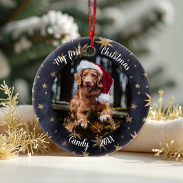 Ornamento De Cerâmica Cão Pet Primeiro Natal Foto Rustic Stars