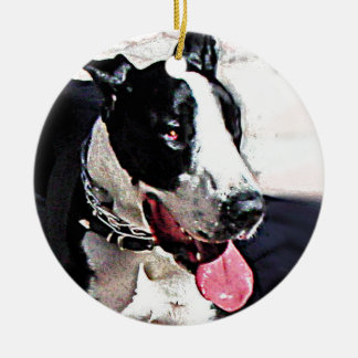 Ornamento De Cerâmica Cão preto e branco bonito