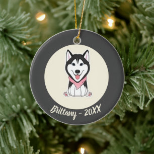 Ornamento De Cerâmica Cão-rouco branco e preto