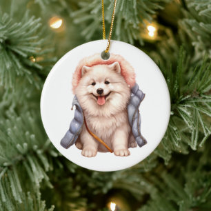 Ornamento De Cerâmica Cão Samoyed Personalizado