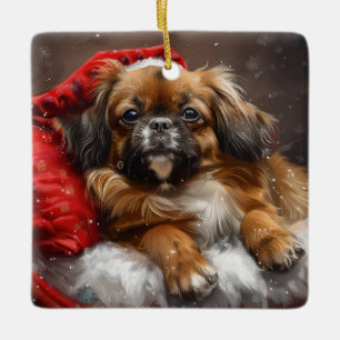Ornamento De Cerâmica Cão Spaniel Tibetano Natal Festivo