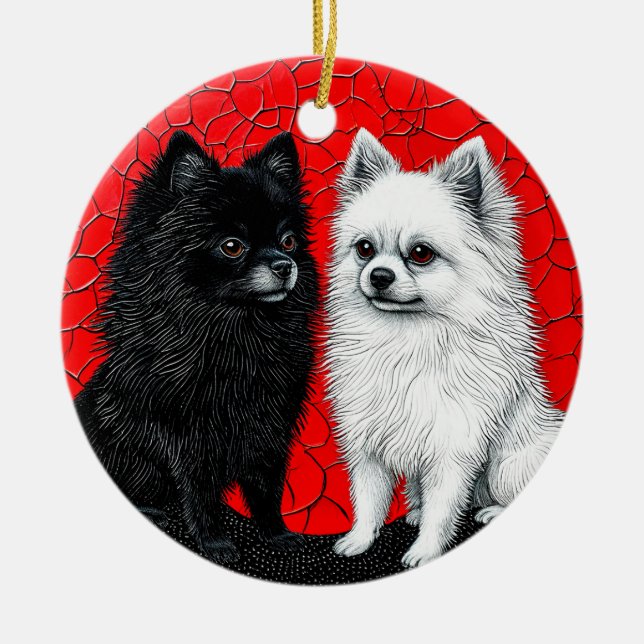 Ornamento De Cerâmica cão spitz japonês (Frente)