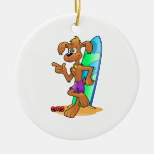 Ornamento De Cerâmica Cão Surfista
