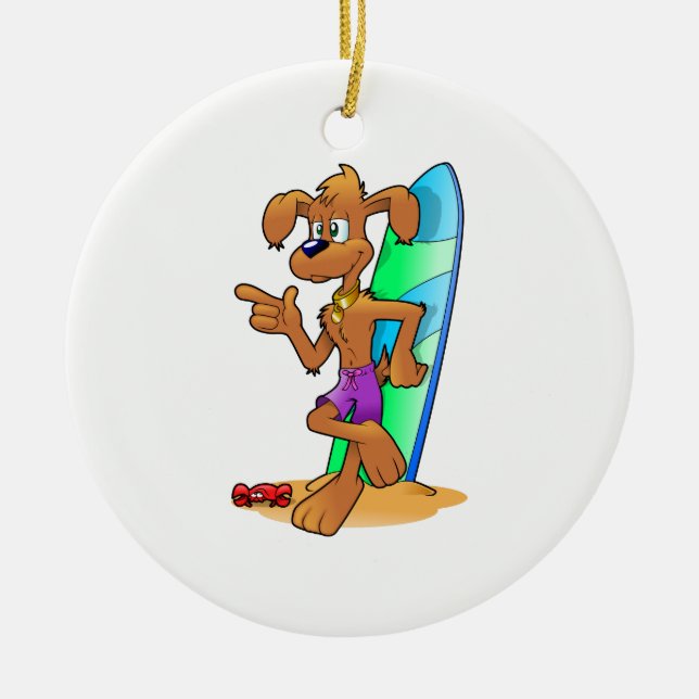 Ornamento De Cerâmica Cão Surfista (Frente)